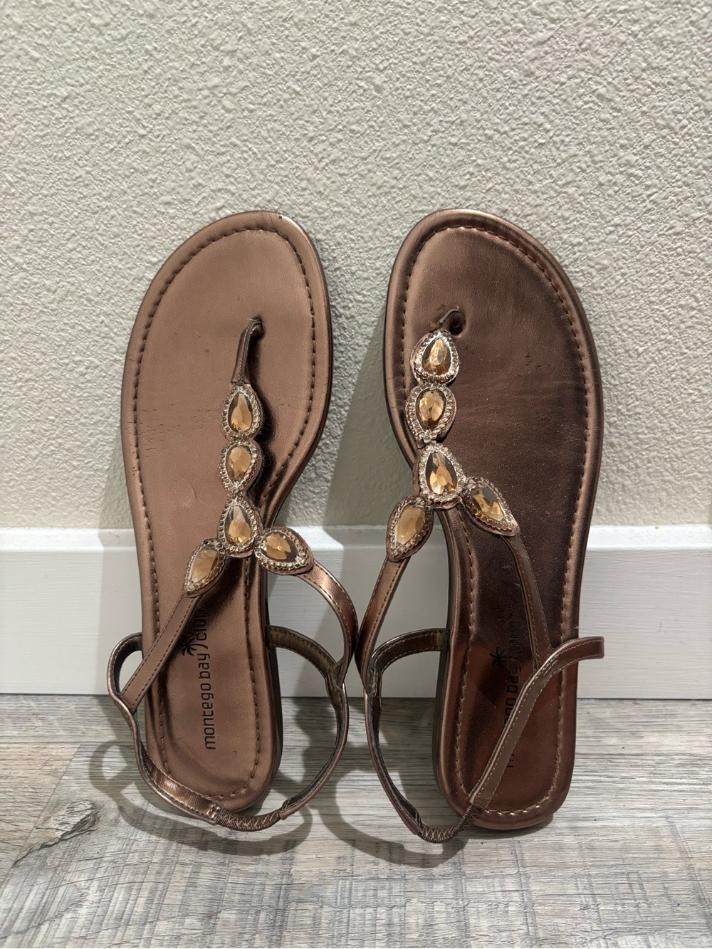 Montego Bay Club Bronze Jeweled T-Strap Sandals
